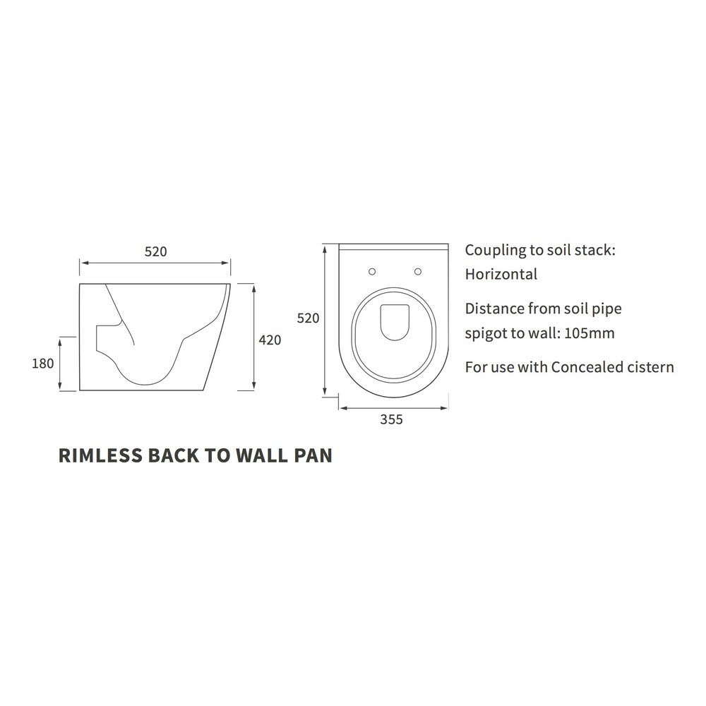 Ajax Caistor Rimless Back to Wall WC and Soft Close Seat dimensions