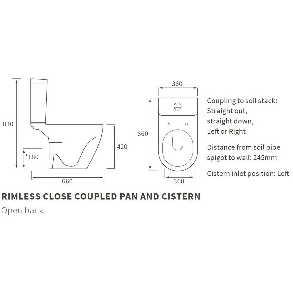 Ajax Caistor Rimless Close Coupled Open Back WC and Seat