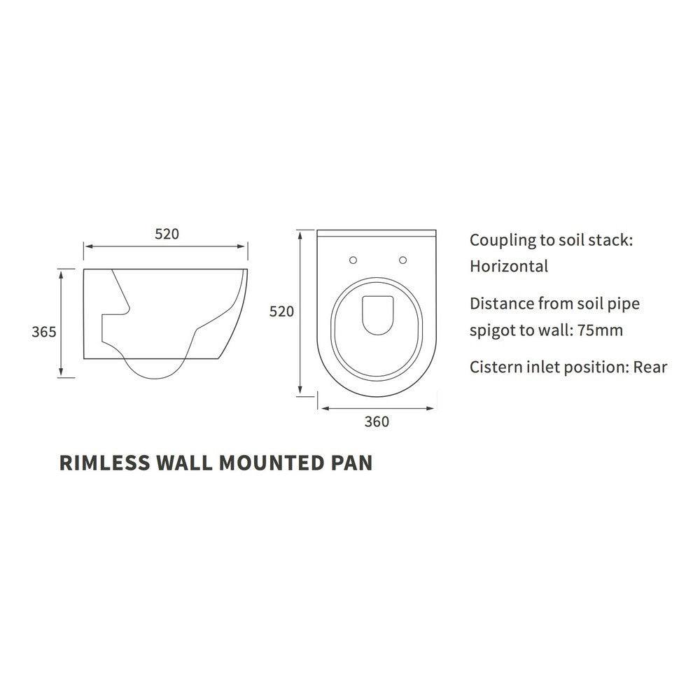 Ajax Caistor Rimless Wall Hung WC and Soft Close Seat dimensions