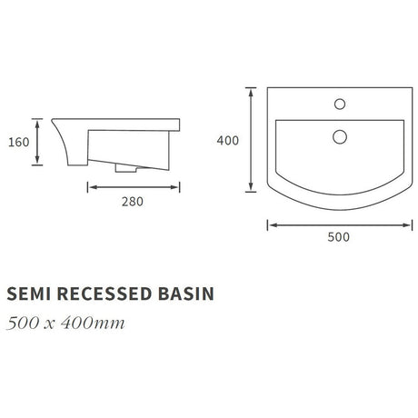 Ajax Donnington 1TH Semi Recessed Basin dimensions