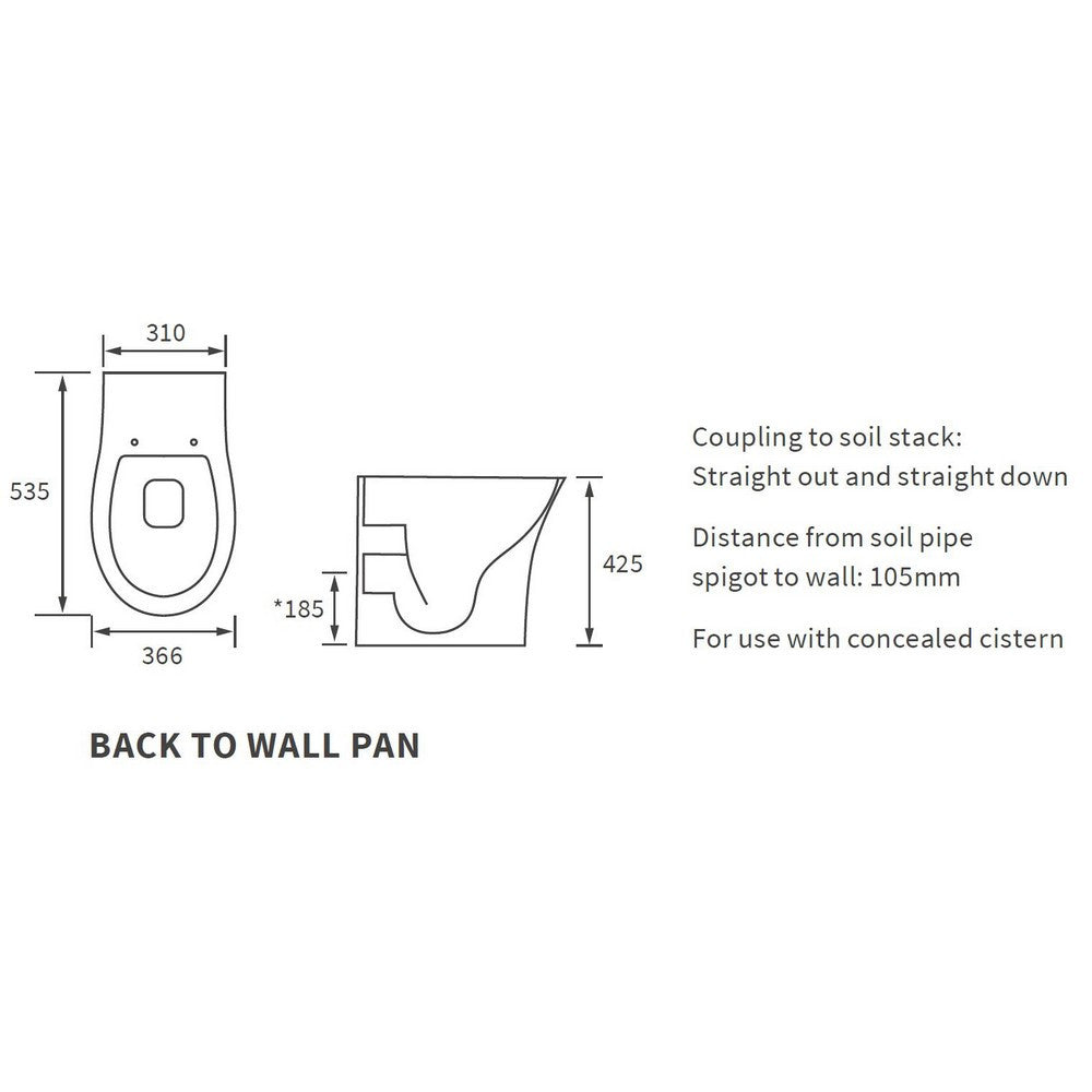 Ajax Donnington Rimless Back to Wall WC and Seat dimensions