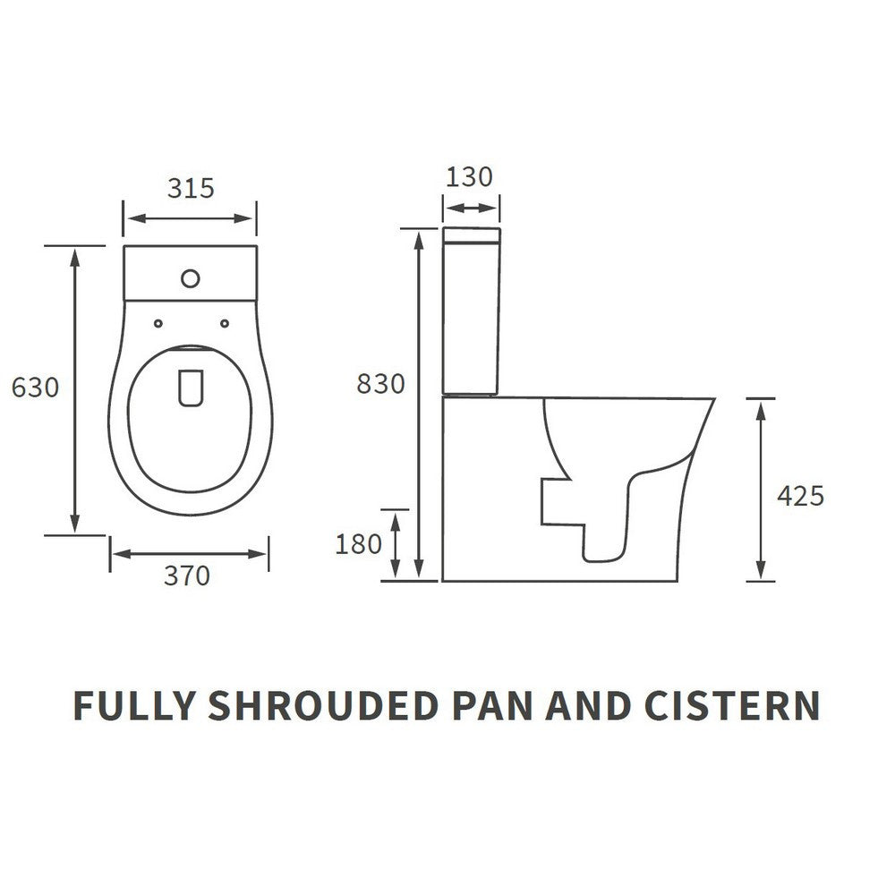 Ajax Donnington Rimless Close Coupled WC and Seat dimensions