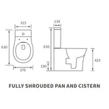 Ajax Donnington Rimless Close Coupled WC and Seat dimensions