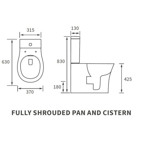 Ajax Donnington Rimless Close Coupled WC and Seat dimensions