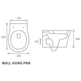 Ajax Donnington Rimless Wall Hung WC and Seat dimensions