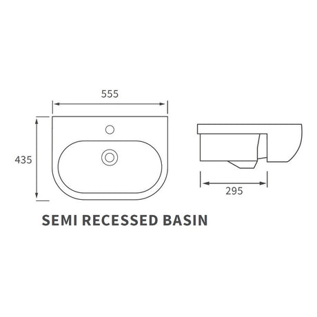Ajax Maltby 1TH Semi Recessed Basin dimensions