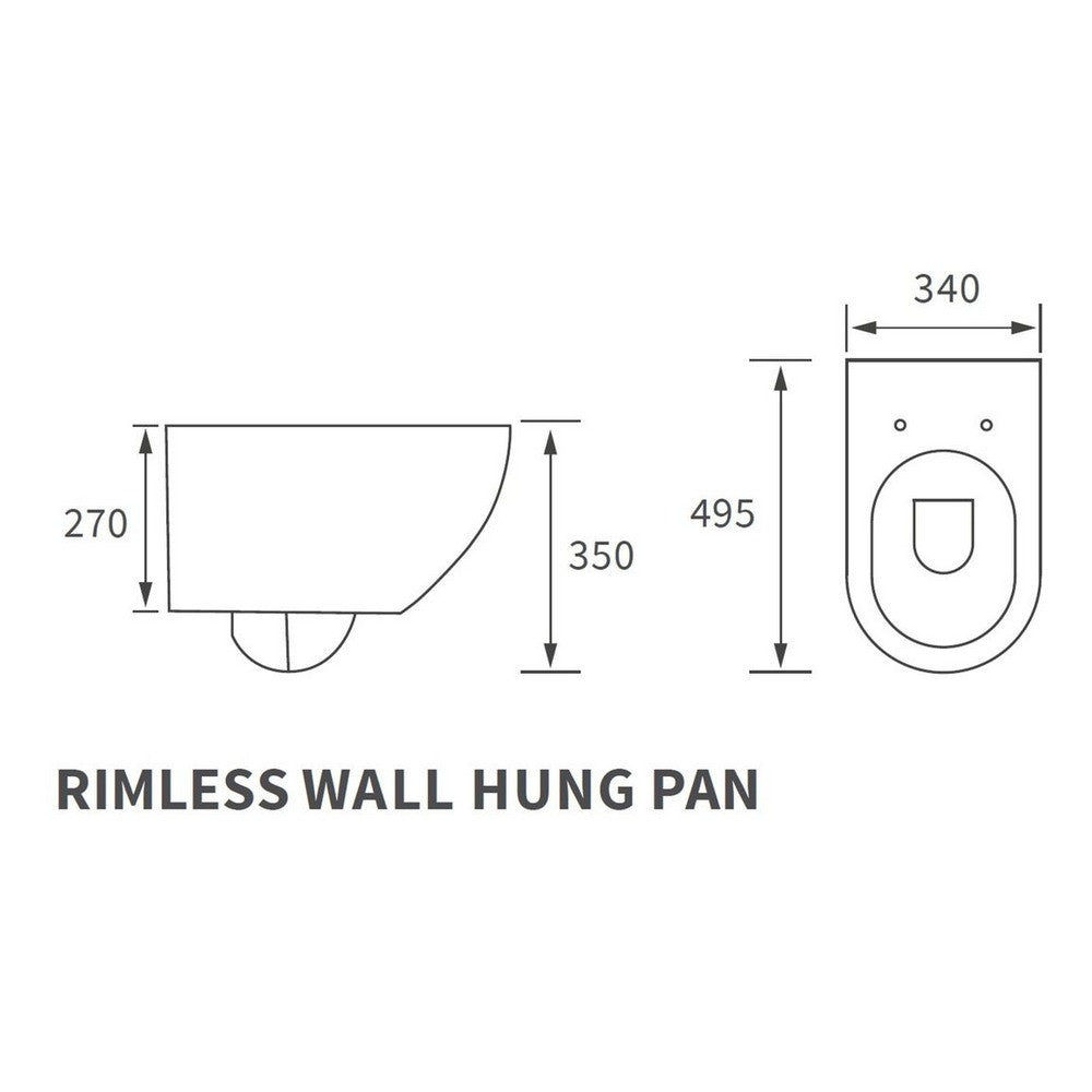 Ajax Maltby Rimless Wall Hung WC with Soft Close Seat dimensions