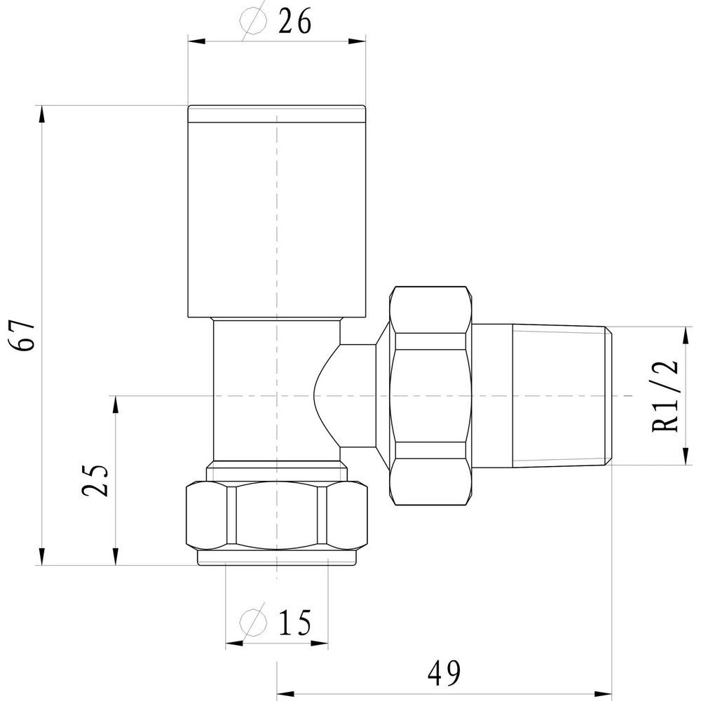 Ajax Patterned Angled Radiator Valves in Anthracite dimensions