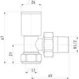 Ajax Patterned Angled Radiator Valves in Anthracite dimensions
