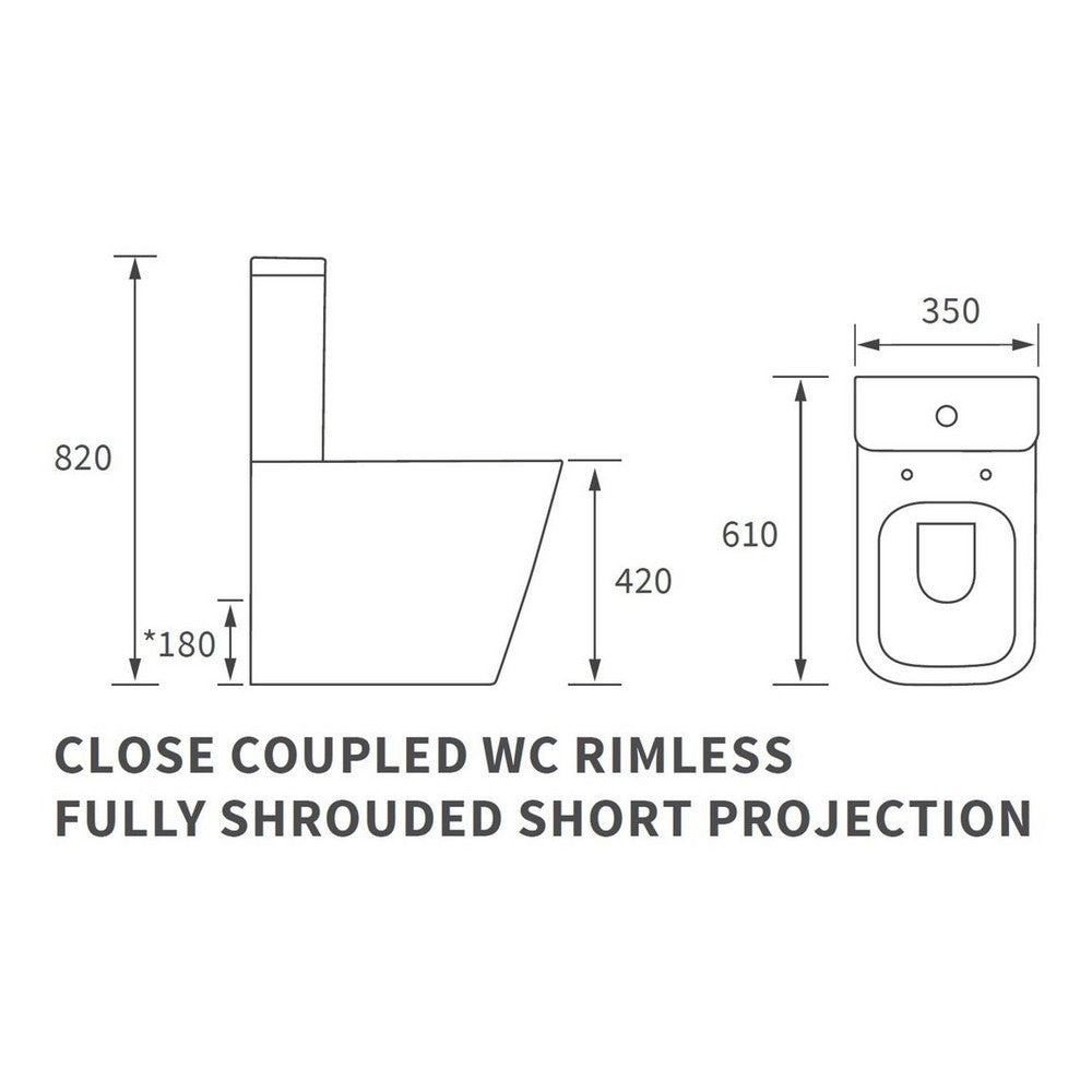Ajax Weelsby Rimless Close Coupled Closed Back Short Projection WC with Seat dimensions