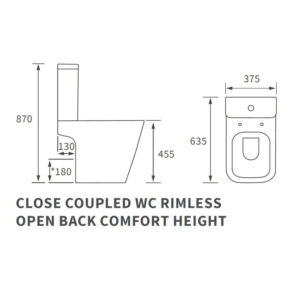 Ajax Weelsby Rimless Close Coupled Open Back Comfort Height WC with Seat dimensions