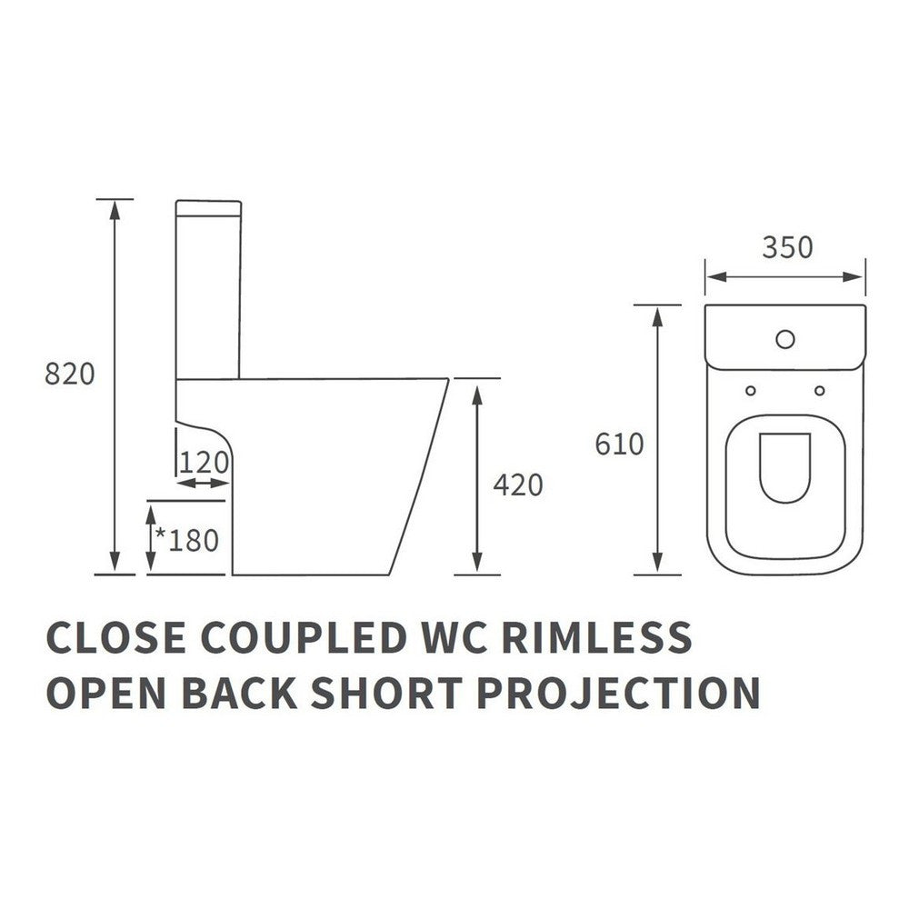 Ajax Weelsby Rimless Close Coupled Open Back Short Projection WC with Seat dimensions