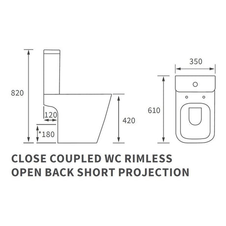 Ajax Weelsby Rimless Close Coupled Open Back Short Projection WC with Seat dimensions
