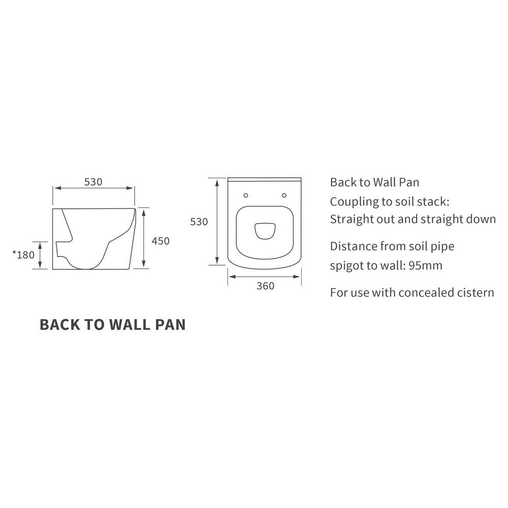 Ajax Weelsby Rimless Comfort Height Back to Wall WC with Seat size chart