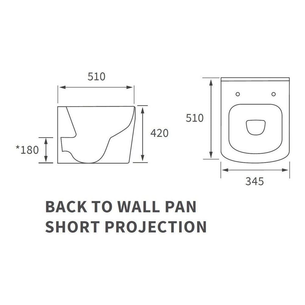 Ajax Weelsby Rimless Short Projection Back to Wall WC with Seat Size chart