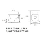 Ajax Weelsby Rimless Short Projection Back to Wall WC with Seat Size chart